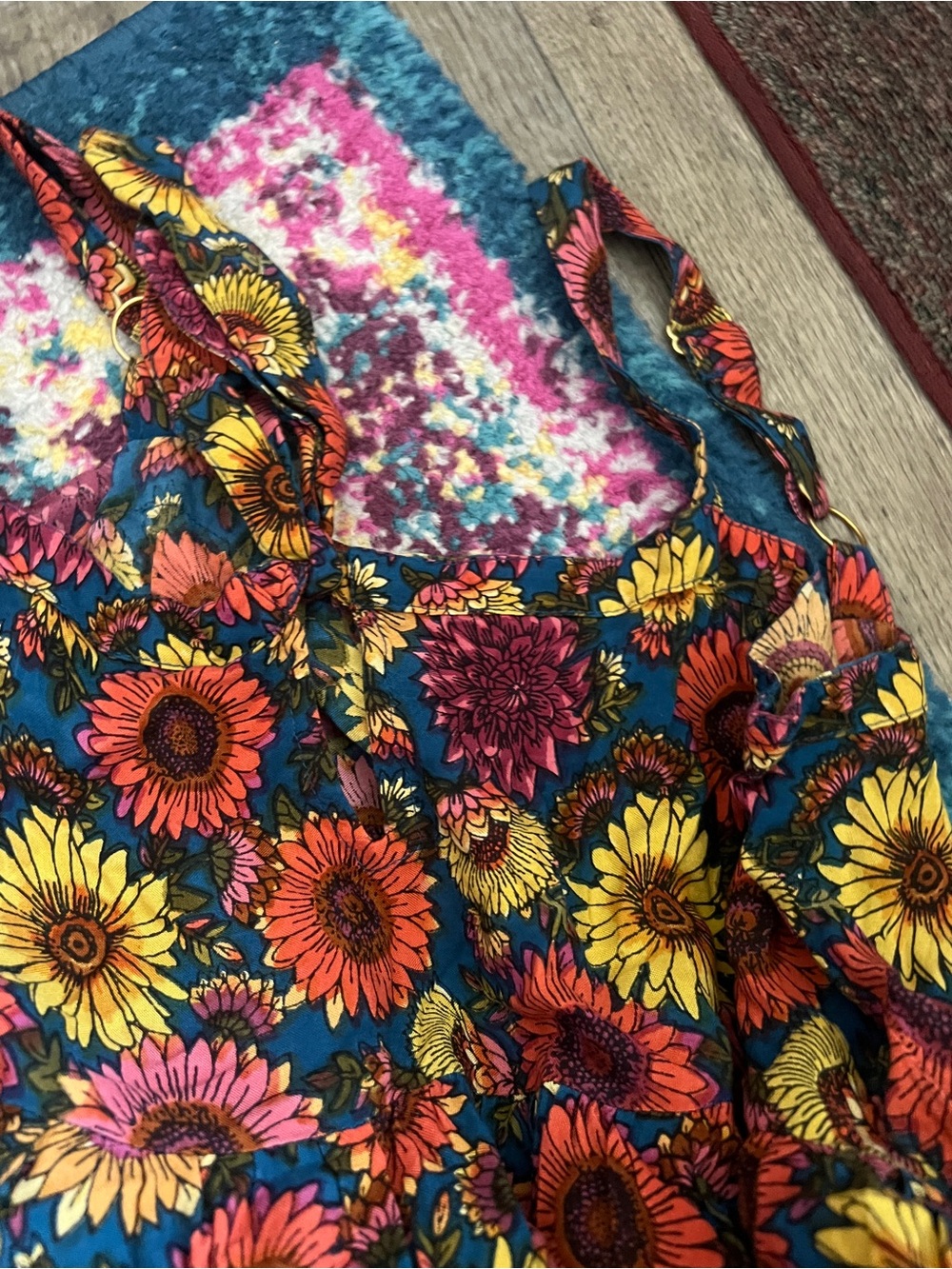 Natural Life Patti Tie-Front Maxi Dress Sunflower Floral Size M Bobo Hippie - Picture 9 of 14